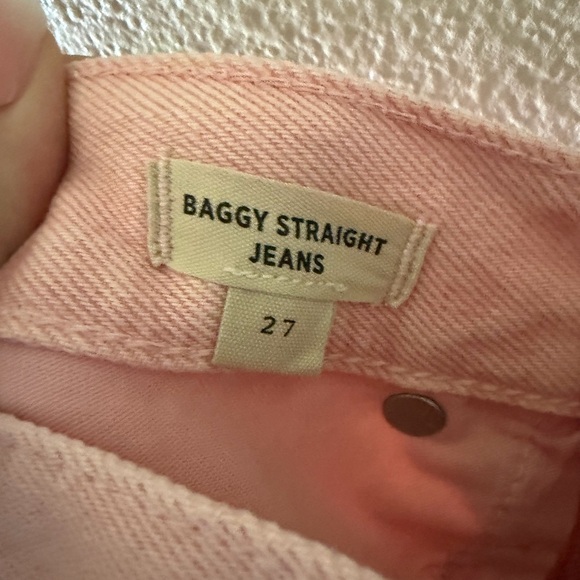 Madewell Baggy Straight Jeans 100% Cotton Relaxed Fit Denim Pants in Soft Pink - Picture 11 of 12